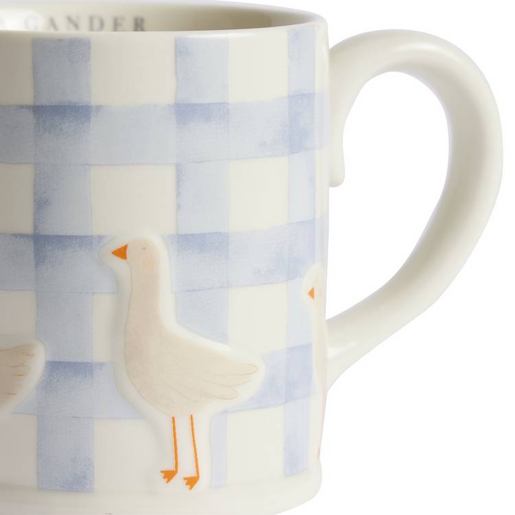 Argos Home light blue gingham check geese ceramic mug, UK version