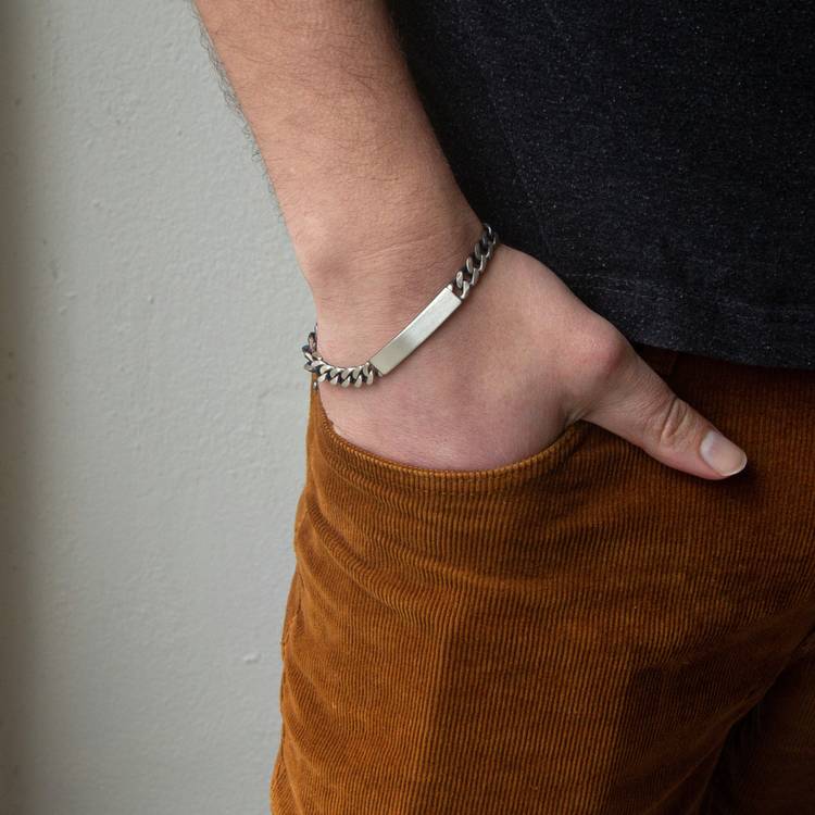 Revere oxidised sterling silver personalised bracelet, British brand