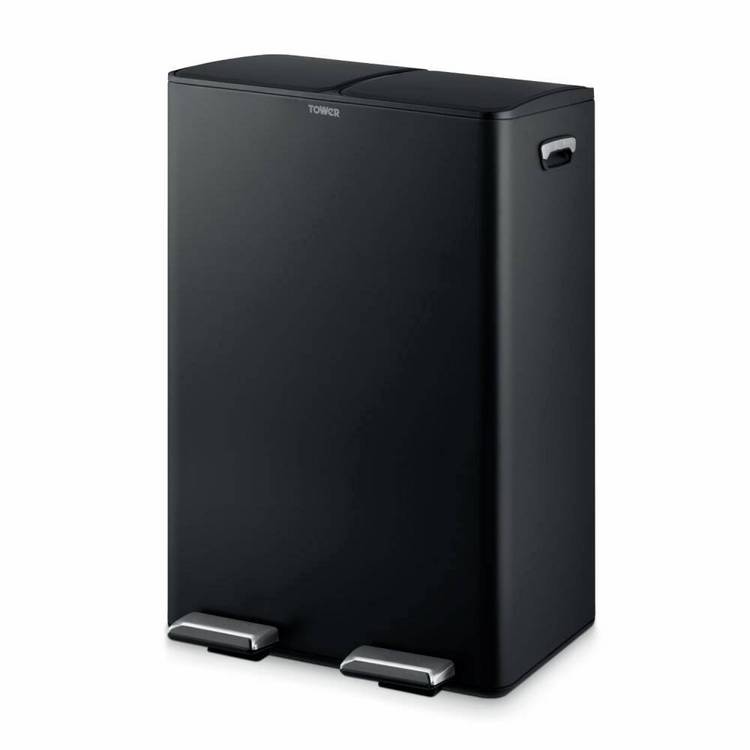 Tower 60L twin compartment recycling pedal bin - British product