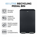 Tower 60L twin compartment recycling pedal bin - British product