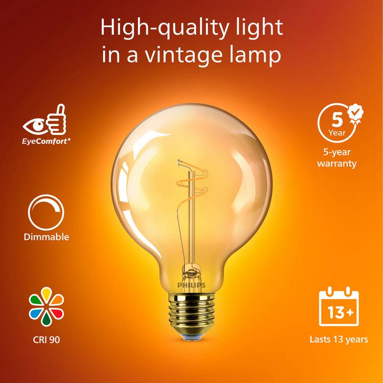 Philips 25W LED E27 bulb with vintage filament, imported from the UK