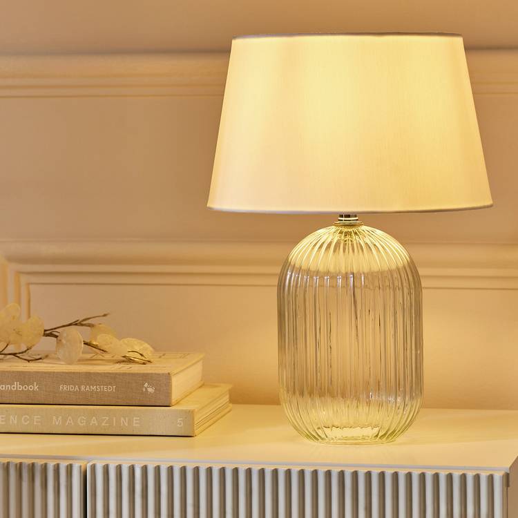Argos Home ribbed glass table lamp 36cm white shade, UK version