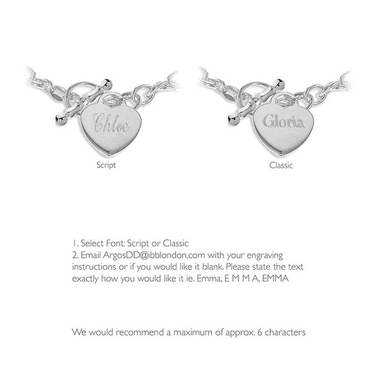 Revere sterling silver heart pendant bracelet 19cm, imported from the UK