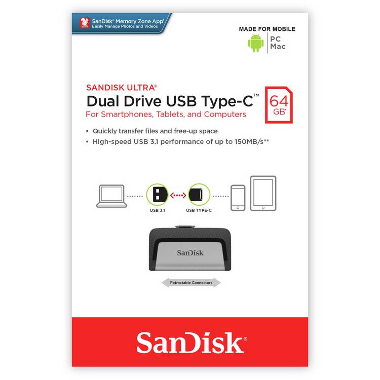 SanDisk Ultra Dual USB 3.1 flash drive 64GB (British brand)