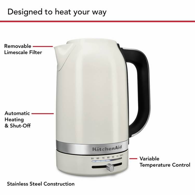 KitchenAid variable temperature kettle 1.7L white - British product