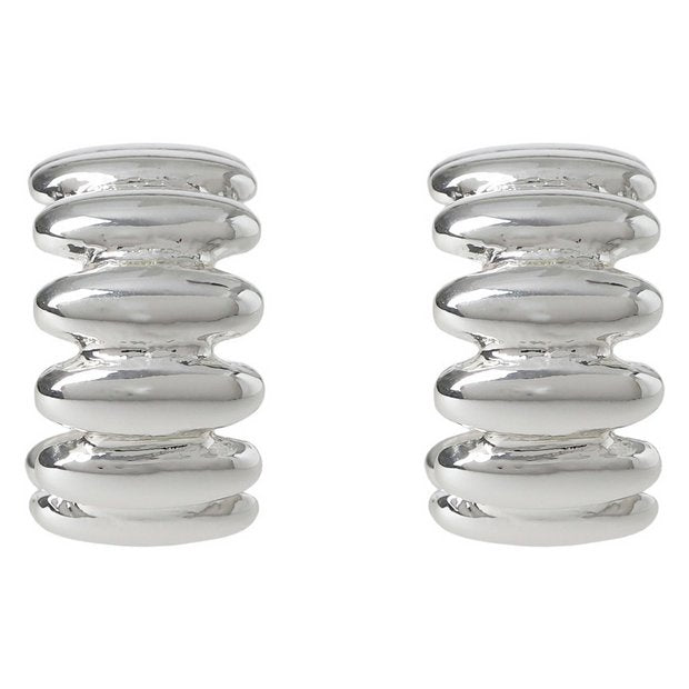 Liars & Lovers silver tone ridged huggie hoop earrings - British product