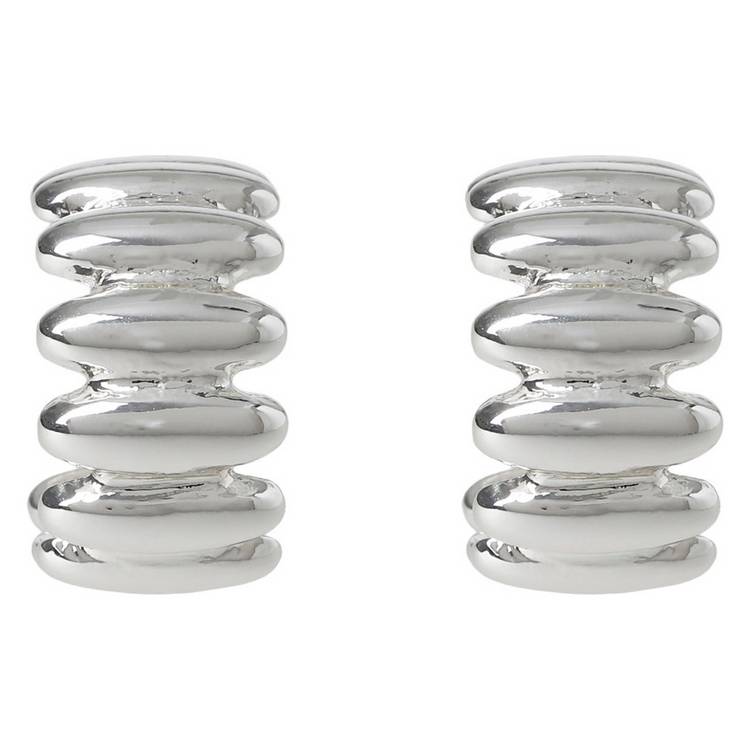 Liars & Lovers silver tone ridged huggie hoop earrings - British product