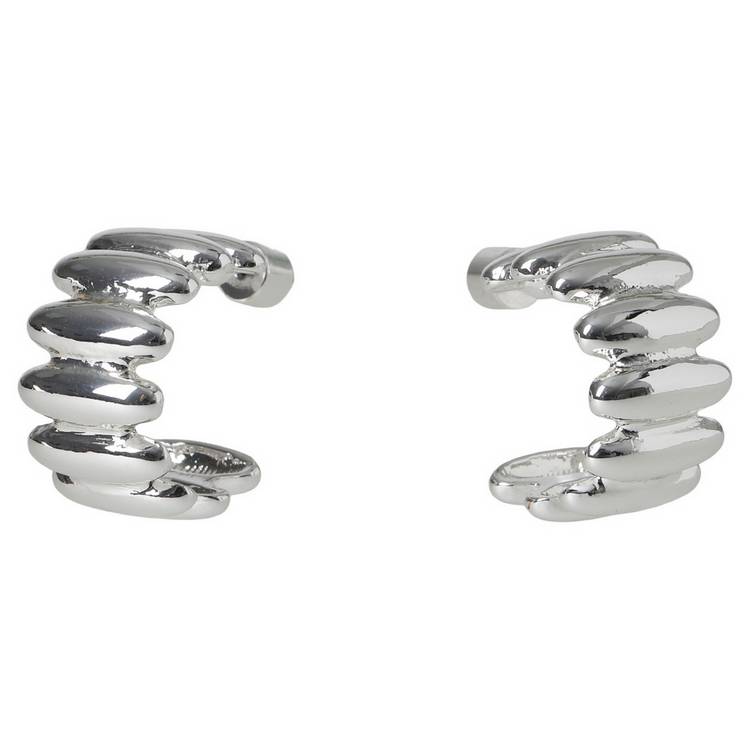 Liars & Lovers silver tone ridged huggie hoop earrings - British product