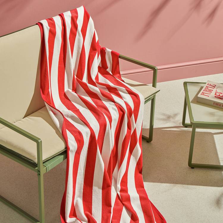 Habitat stripe XL beach towel red and white - British product