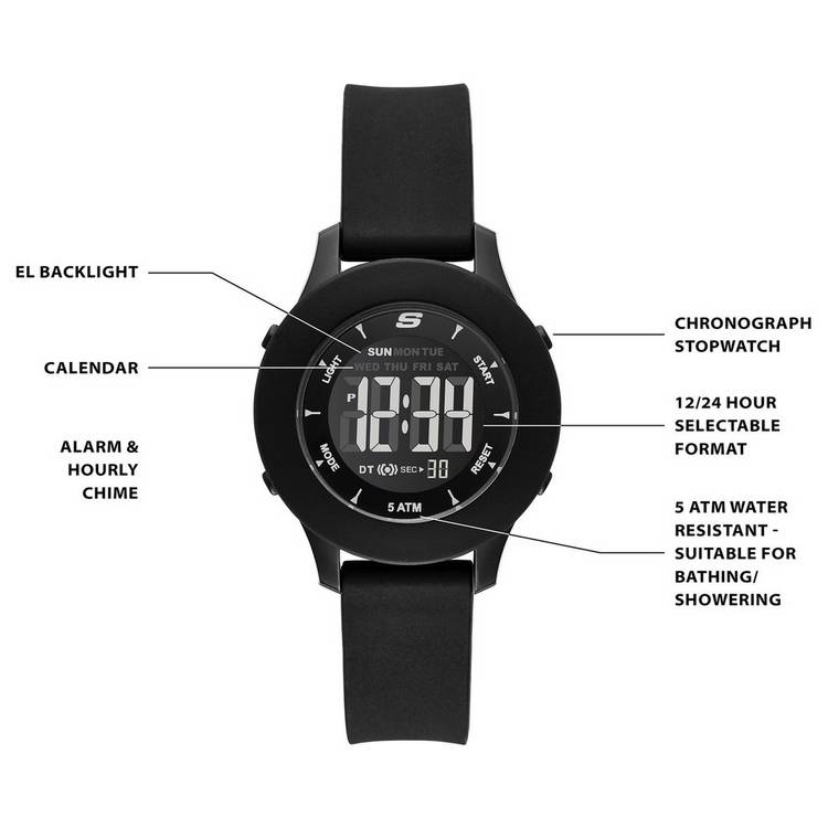 Skechers Rosencrans digital watch black silicone strap UK version