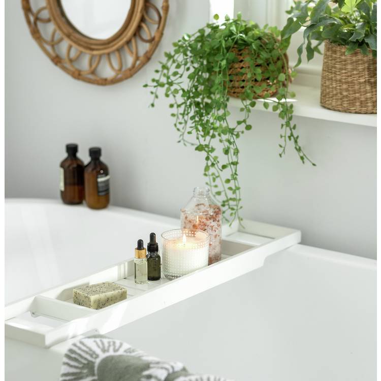 Habitat white bamboo bath bridge H4xW76xD15cm, imported from the UK