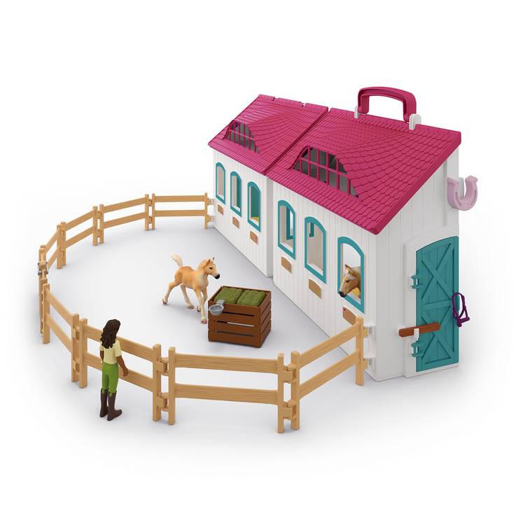 Schleich Horse Club Open Stable playset with mare and foal (British brand)