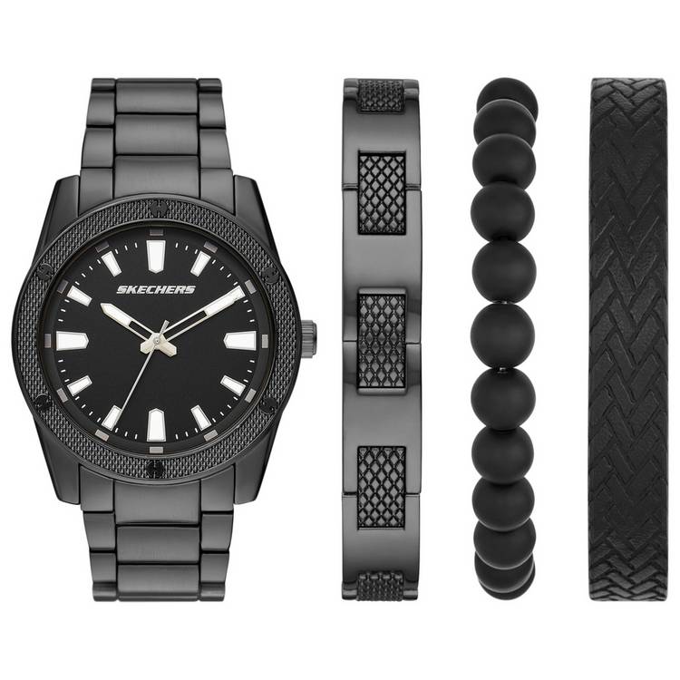 Skechers black-tone knurling watch set, UK version