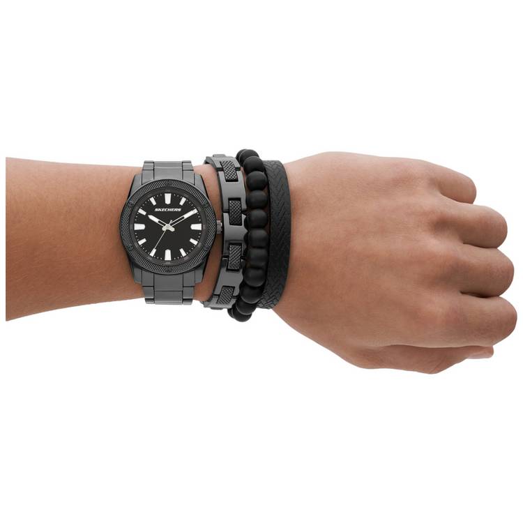 Skechers black-tone knurling watch set, UK version