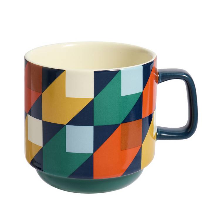 Habitat Geo Cube blue mug set of 4, imported from the UK