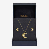 Inicio gold plated opal moon pendant and earrings set (British brand)