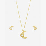 Inicio gold plated opal moon pendant and earrings set (British brand)