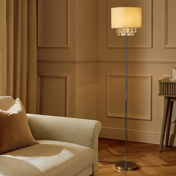 Argos Home cream velvet floor lamp with crystal beads, imported from the UK