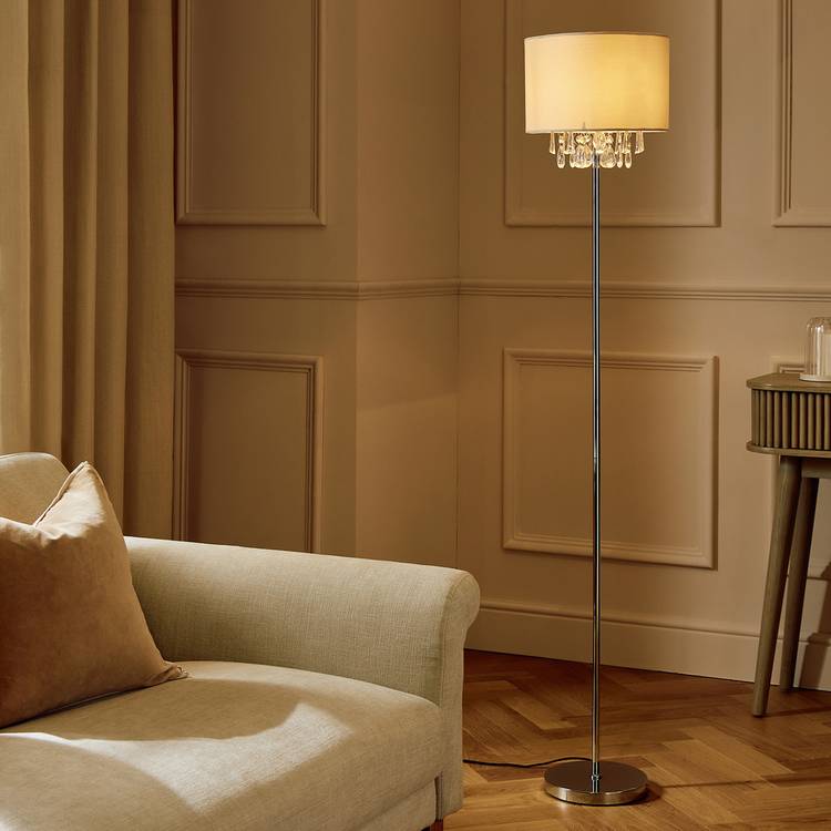 Argos Home cream velvet floor lamp with crystal beads, imported from the UK