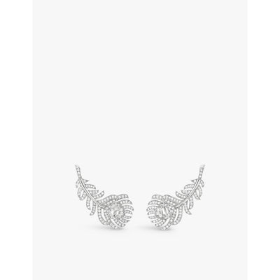 selfridges Boucheron Plume de Paon 18ct White Gold 1.1ct Diamond Earrings- Buy online at McGrocer