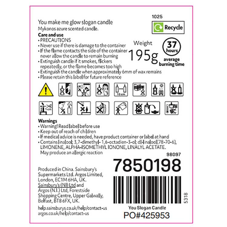 Argos Home You Make Me Glow candle (British brand)