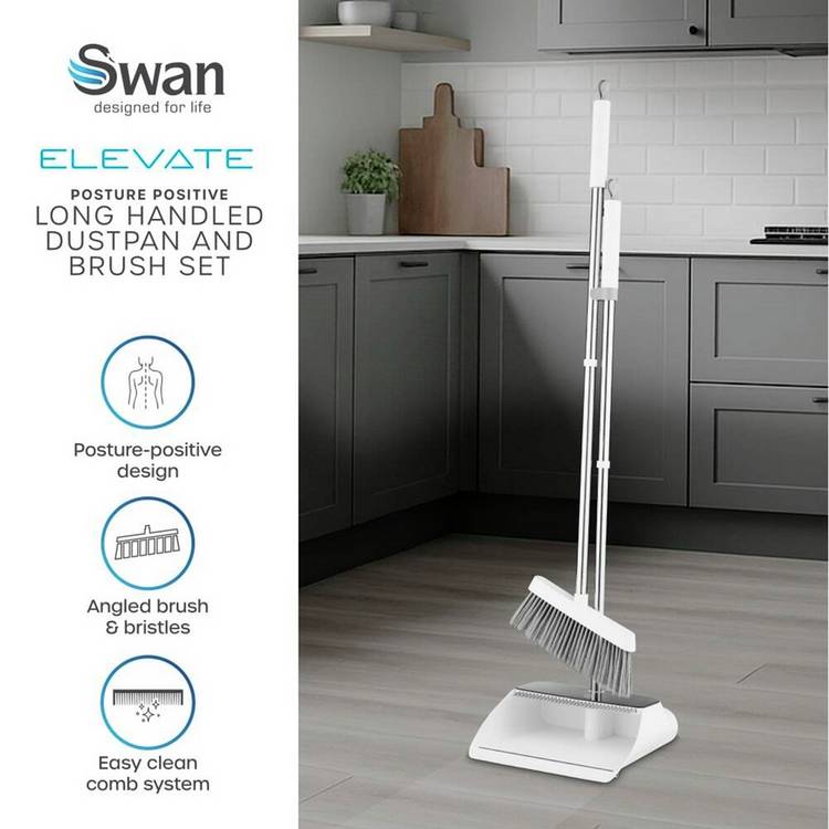 Swan Elevate long handled dustpan and brush set - British product