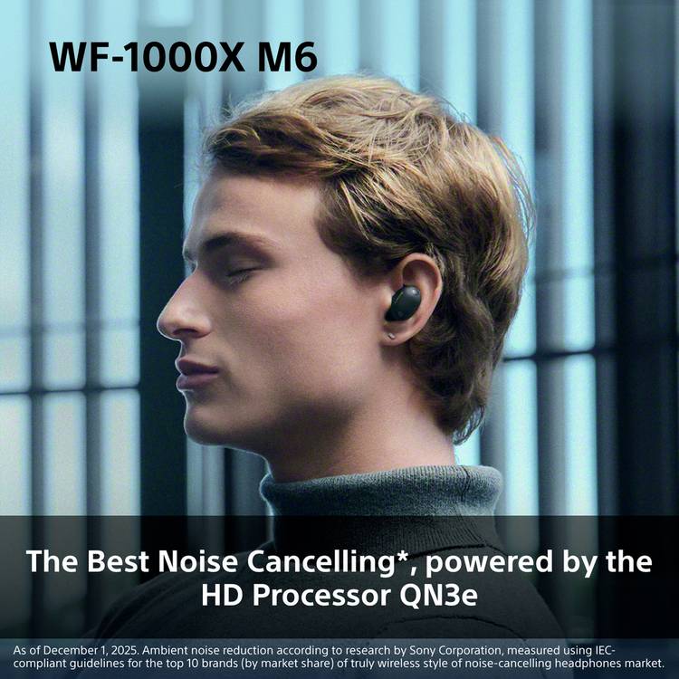Sony WF-1000XM6 noise cancelling earbuds black, UK version