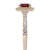 Revere gold halo engagement ring with white and ruby CZ stones - British product