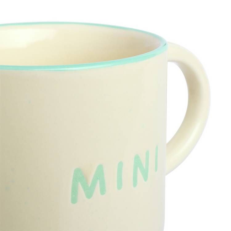 Argos Home green mini text decal ceramic mug 120ml, imported from the UK