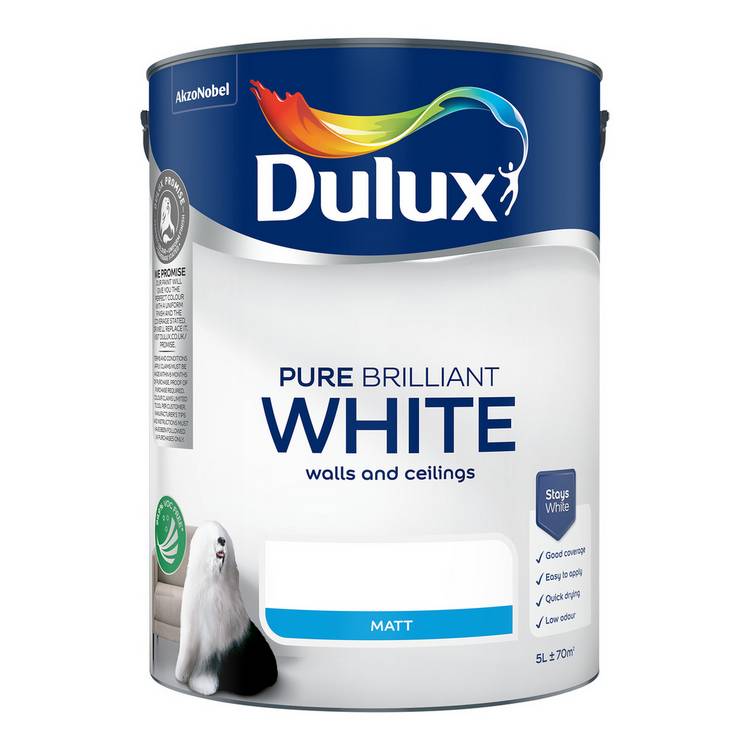 Dulux matt paint Pure Brilliant White 5L - British product
