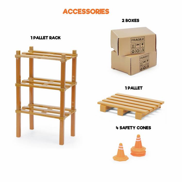 CMJ RC forklift toy with accessories (British brand)