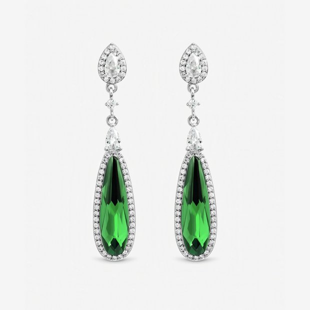 Jon Richard gold plated emerald crystal drop earrings (British brand)