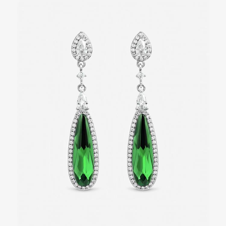 Jon Richard gold plated emerald crystal drop earrings (British brand)