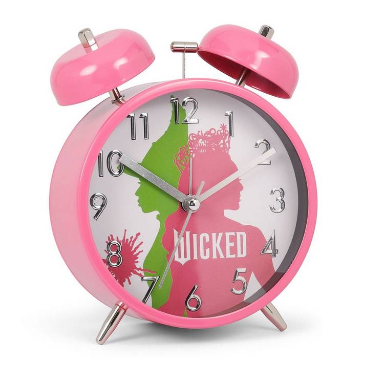Wicked pink analogue kids alarm clock with twin bells, UK version