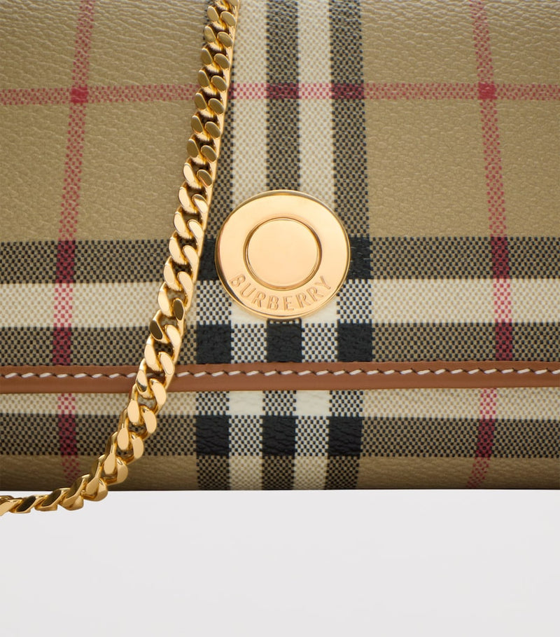 Burberry check chain wallet with jacquard design and leather trims - British product