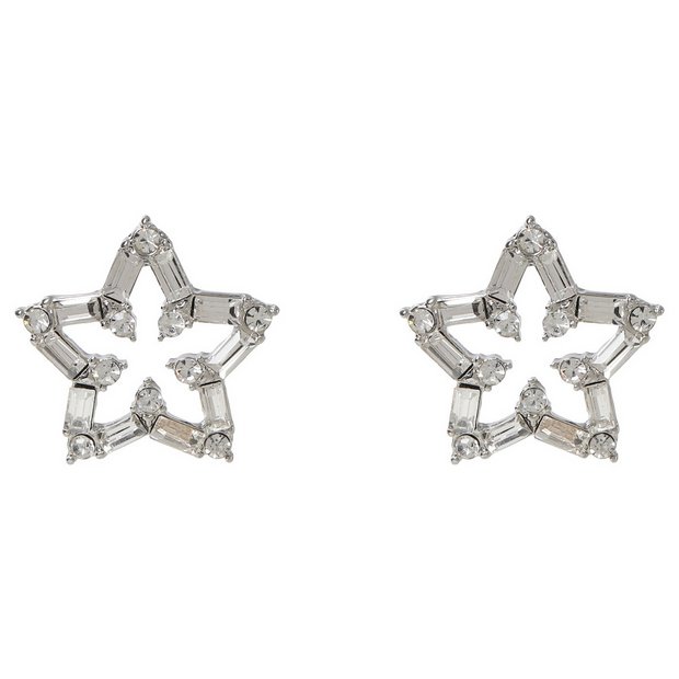 Liars & Lovers star stud earrings silver tone with crystals, imported from the UK