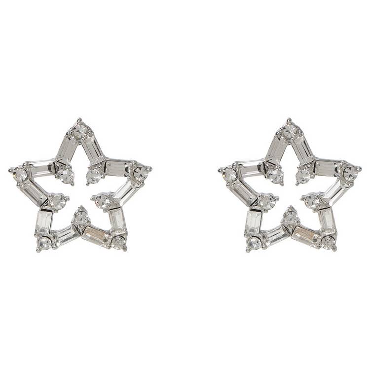 Liars & Lovers star stud earrings silver tone with crystals, imported from the UK