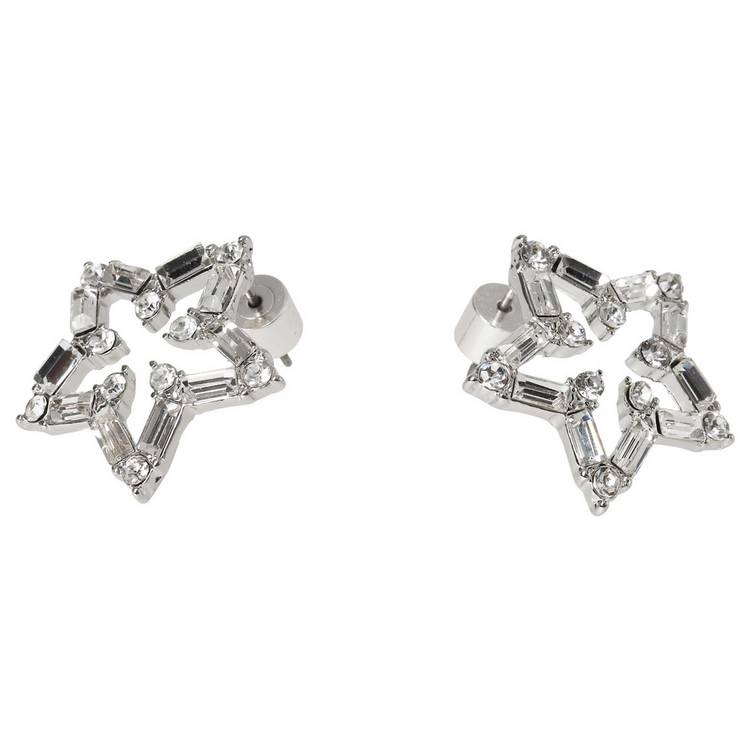 Liars & Lovers star stud earrings silver tone with crystals, imported from the UK