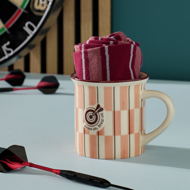 Argos Home dartboard mug and socks gift set 280ml, imported from the UK