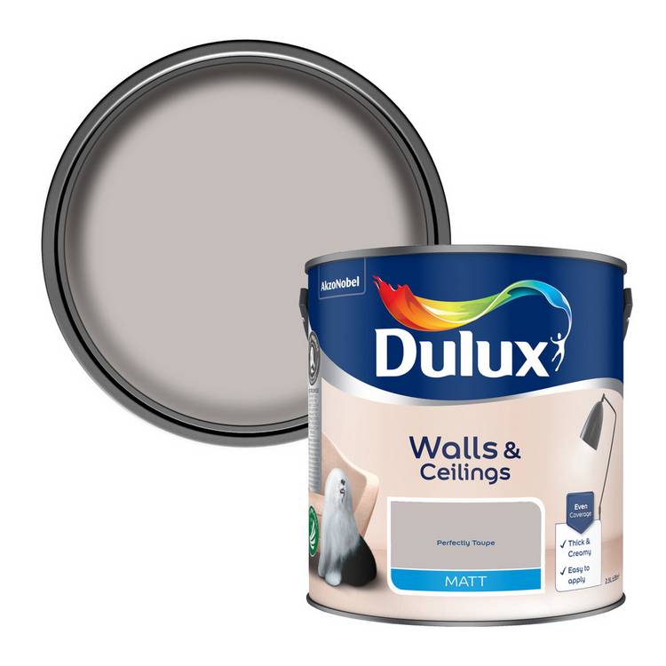 Dulux Perfectly Taupe matt paint 2.5L, imported from the UK