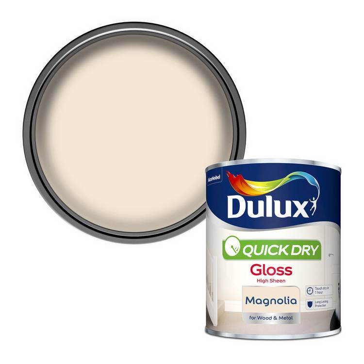 Dulux Quick Dry Gloss Magnolia paint 750ml - British product