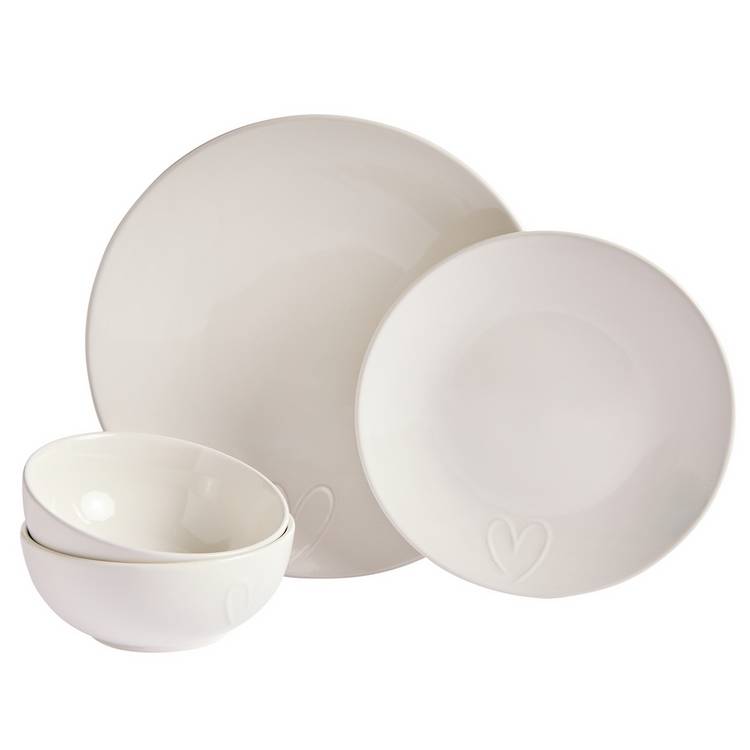 Argos Home embossed heart dinner set 12, imported from the UK