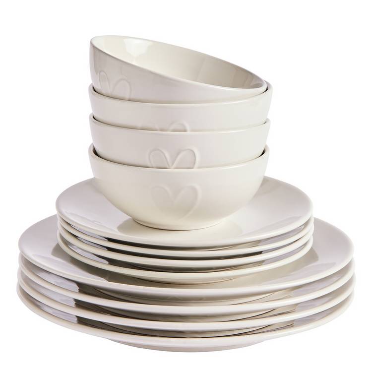 Argos Home embossed heart dinner set 12, imported from the UK