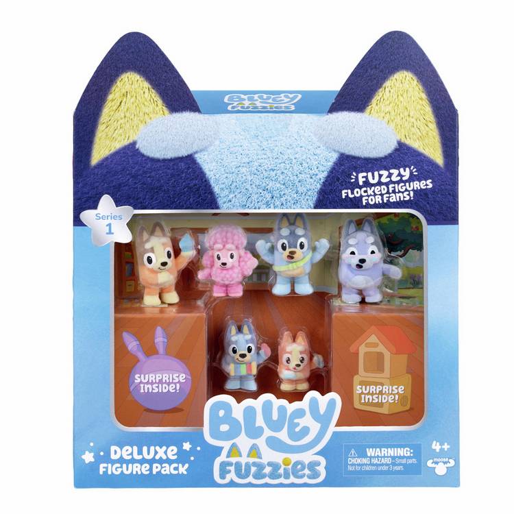 Bluey Fuzzies deluxe collectible figure set, flocked finish - British brand