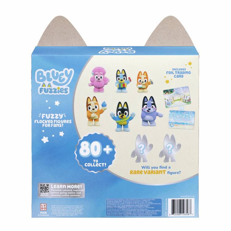 Bluey Fuzzies deluxe collectible figure set, flocked finish - British brand