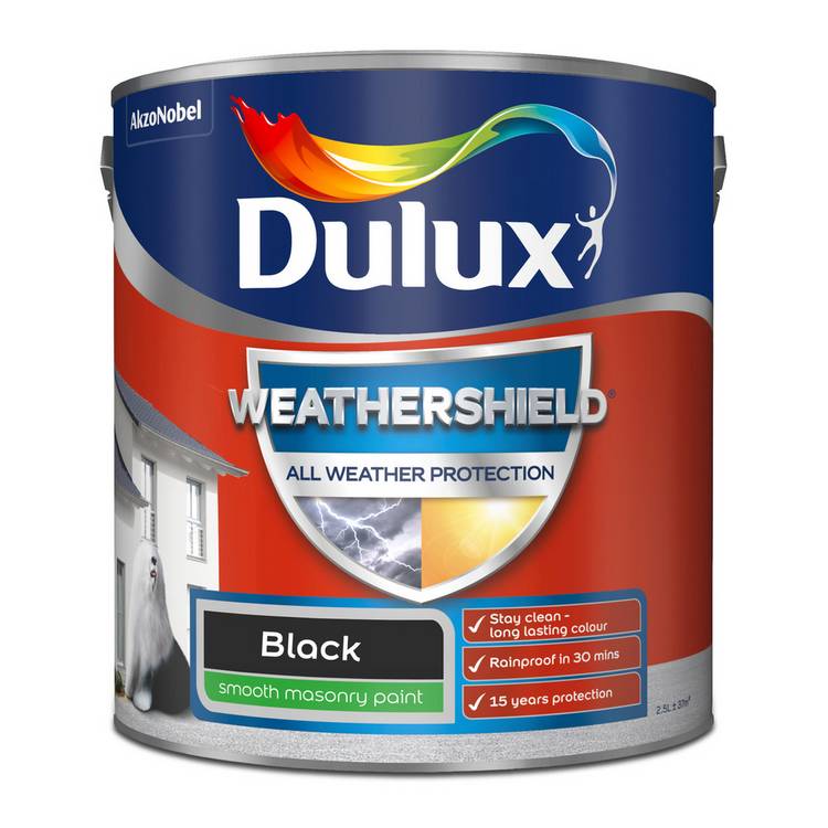 Dulux Weathershield black matt exterior paint 2.5L - British product
