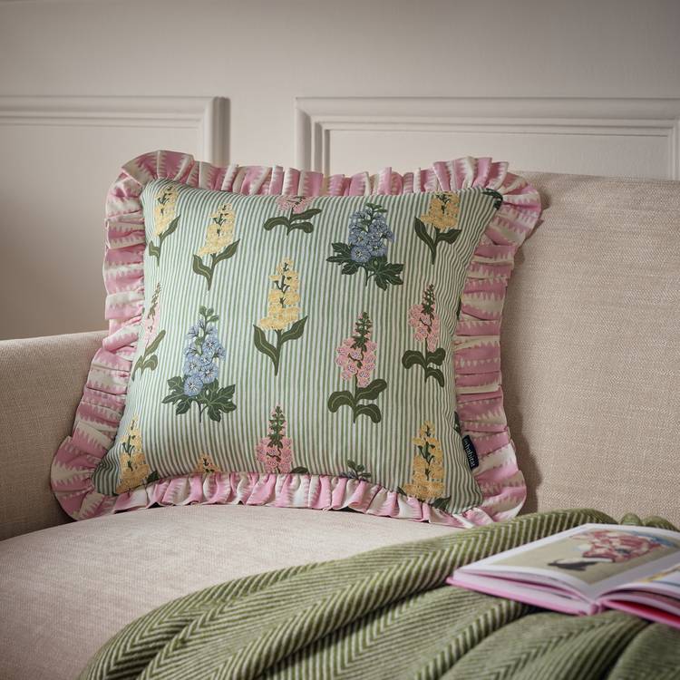 Argos Home floral ruffle cushion green 43x43cm, UK version