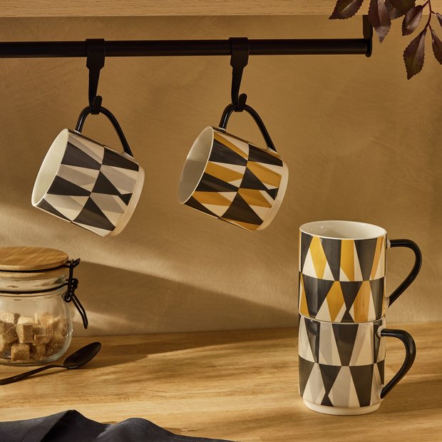 Argos Home geo triangles stacking stoneware mugs set of 4 - British product