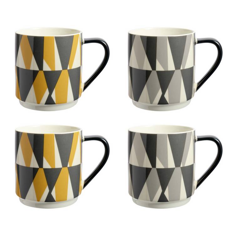 Argos Home geo triangles stacking stoneware mugs set of 4 - British product