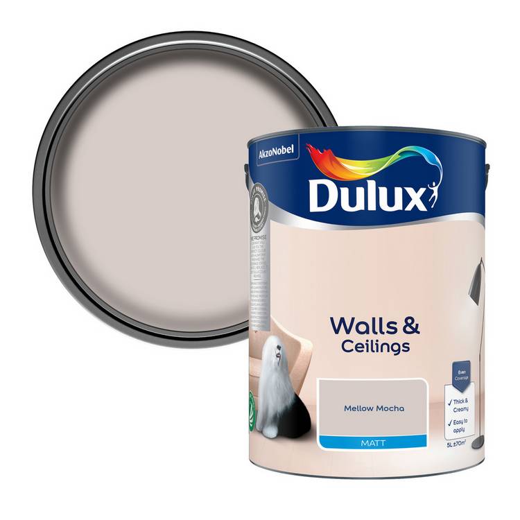 Dulux Mellow Mocha matt emulsion paint 5L, imported from the UK